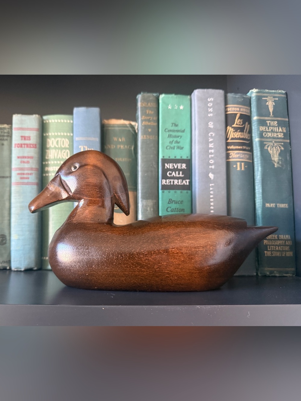 Vintage Hand Carved Wood Duck Decoy 10” Folk Art Decor